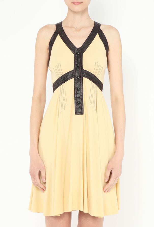 Louis Vuitton Stitched Leather Trim Dress - 3 Louis Vuitton Stitched Leather Trim Dress - 3