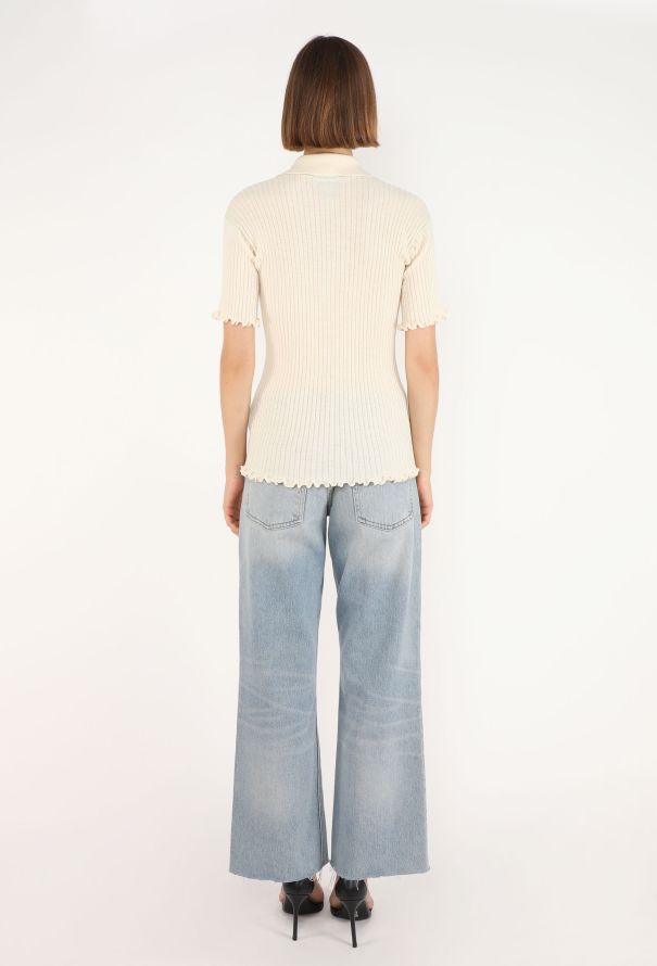 Bottega Veneta Ribbed Knit Polo Top, 2021 - 4