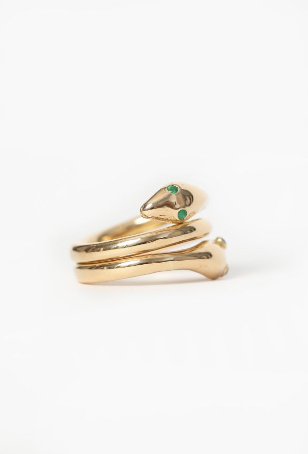 Vintage Fine Jewelry 18k Yellow Gold, Emerald & Ruby Snake Ring - 3