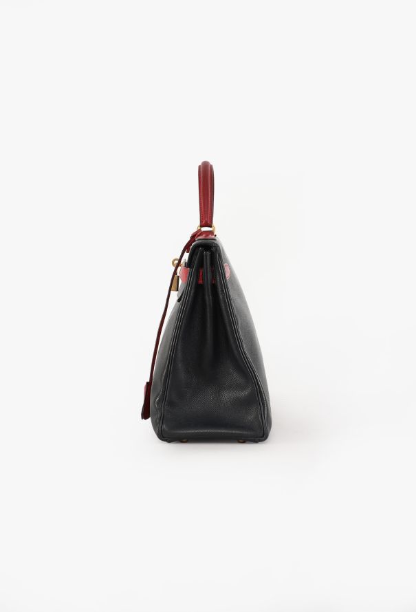 Hermès Rouge H & Navy Courchevel Kelly Retourné 32 - 7