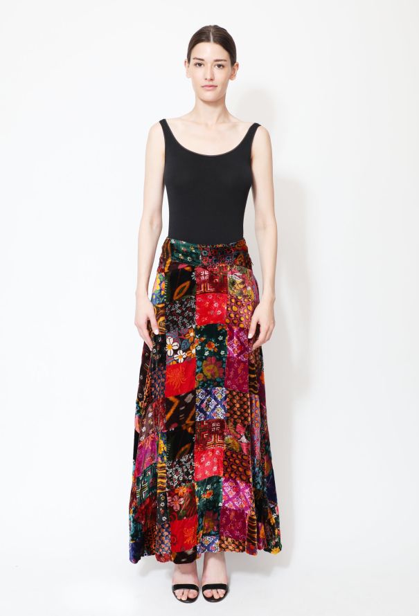 Exquisite Vintage Velvet Patchwork Maxi Skirt - 1