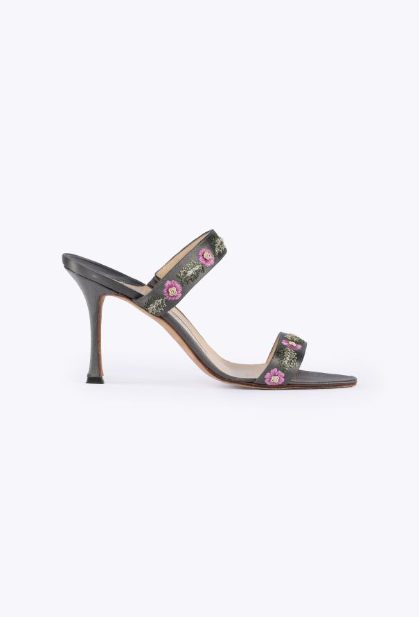 Manolo Blahnik Floral Embroidered Satin Mules - 1
