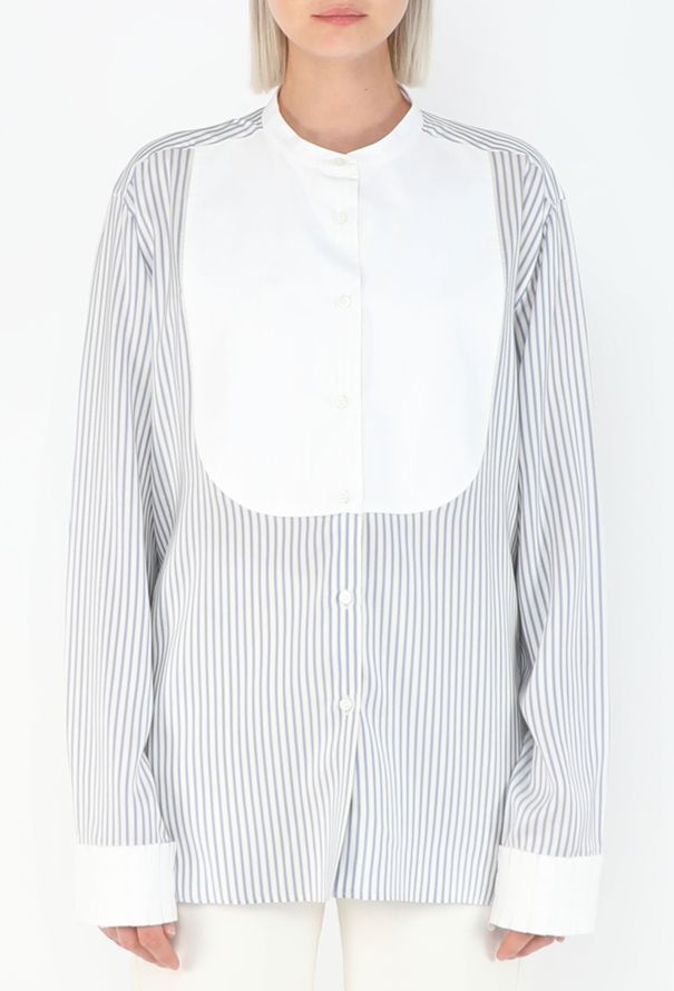 Loewe Silk Pinstripe Bib Shirt - 1