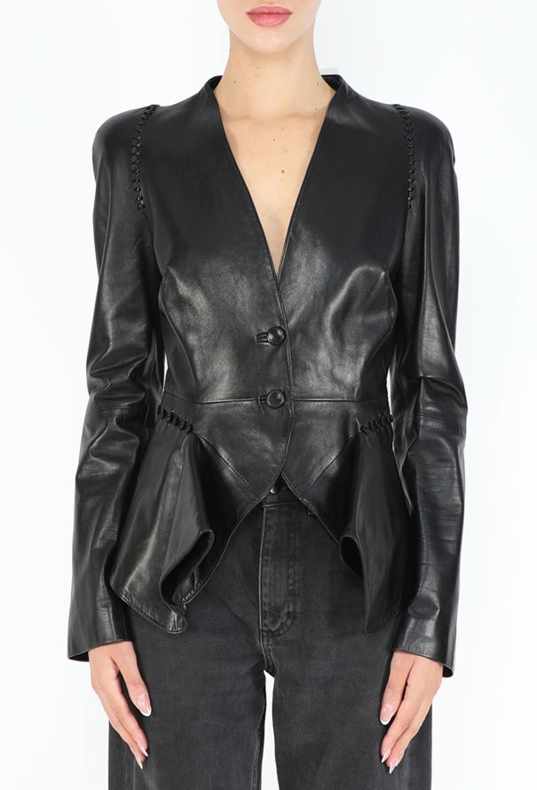 Alexander McQueen Leather Whipstitch Peplum Jacket - 2