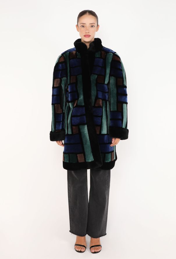 Dior Shearling Mosaic Fur Coat, 1980s - 3