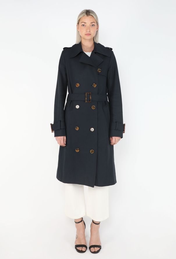 Khaite Navy Gabardine Belted Trench - 1