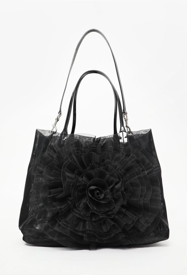 Valentino Black Mesh Floral Tote Bag - 2 Valentino Black Mesh Floral Tote Bag - 2