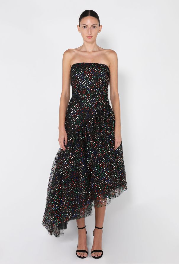Arnold Scaasi Sequin Tulle Strapless Dress, 1980s - 1