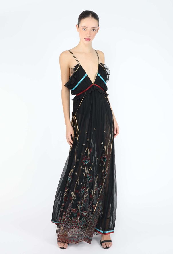 Bill Gibb 1976 Embroidered Silk Lamé Gown - 2