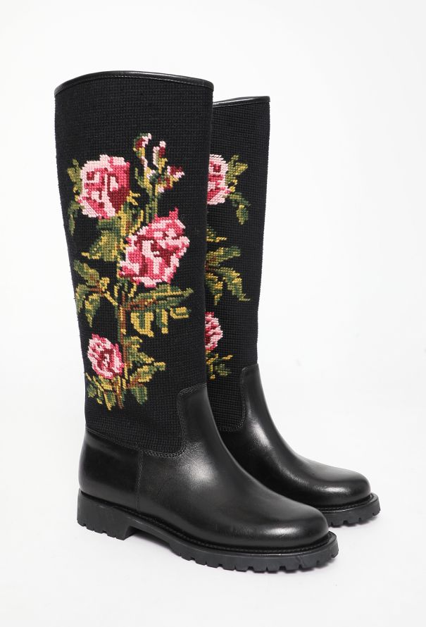 Saint Laurent S/S 2016 Leather Needlepoint Boots - 3 Saint Laurent S/S 2016 Leather Needlepoint Boots - 3