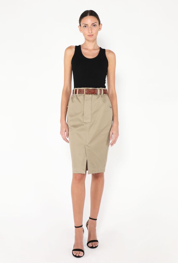 Saint Laurent S/S 2024 Belted Gabardine Pencil Skirt - 1