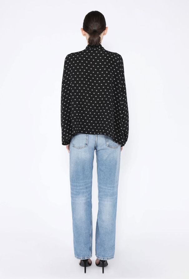 Balenciaga 2018 Silk 'BB' Logo Lavallière Blouse - 4