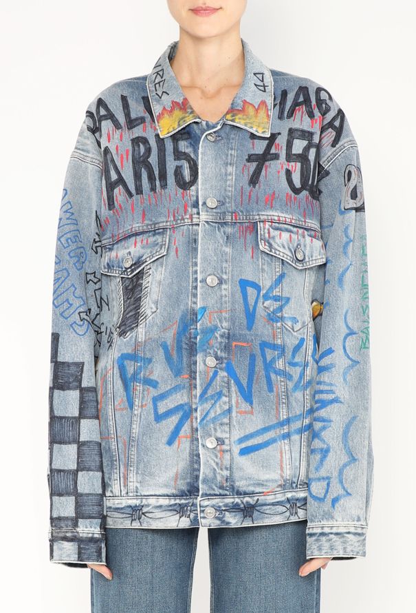 Balenciaga 2018 Hand-Painted Denim Jacket - 3 Balenciaga 2018 Hand-Painted Denim Jacket - 3