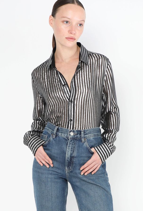 Saint Laurent Metallic Striped Chiffon Blouse - 1