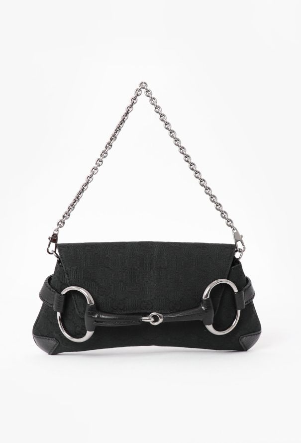 Gucci Black Horsebit Monogram Bag - 1