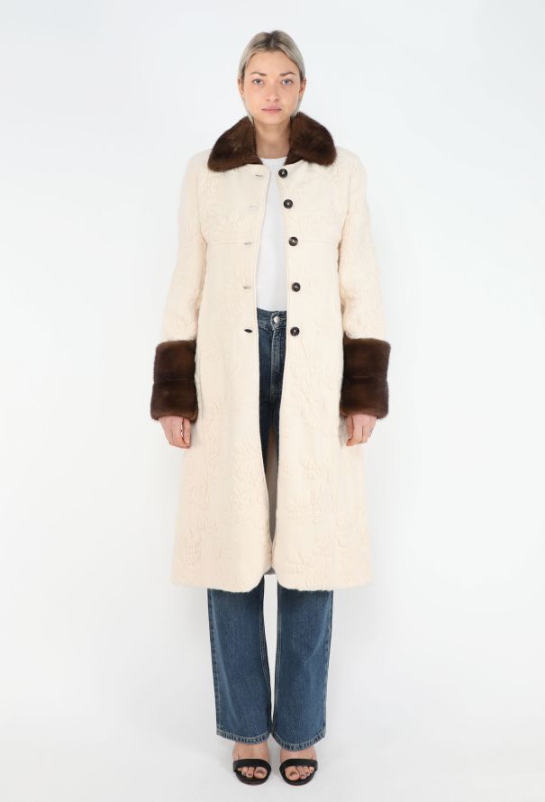 Valentino 2005 Jacquard Mink Fur Trim Coat - 4