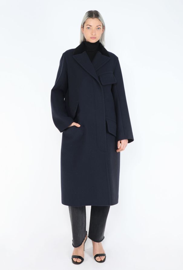 Céline 2015 Notched Velvet Trim Coat - 5
