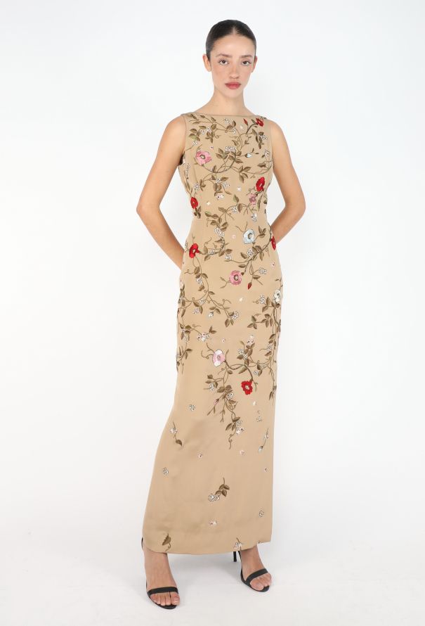 Oscar De La Renta Embroidered Silk Column Dress, 2001 - 3