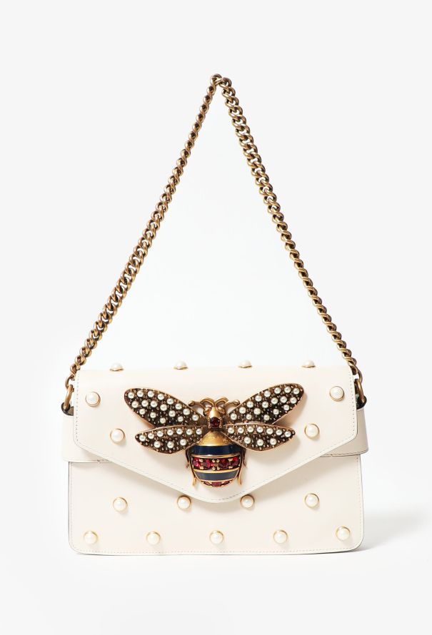 GUCCI Broadway Pearl Bee white Shoulder Bag