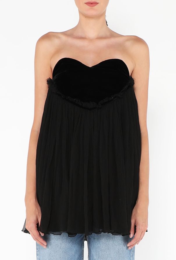 Saint Laurent 2019 Velvet & Chiffon Bustier Top - 1