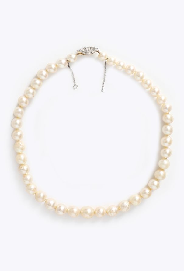 Vintage Fine Jewelry '50s Cultured Pearl Necklace with Diamond Clasp - 1