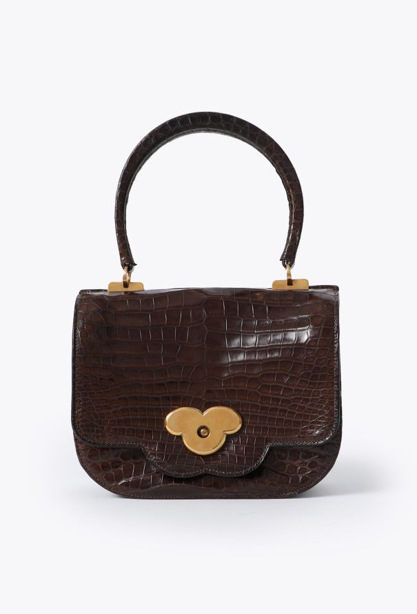 Hermès 1940s Brown Alligator Top Handle Bag - 1