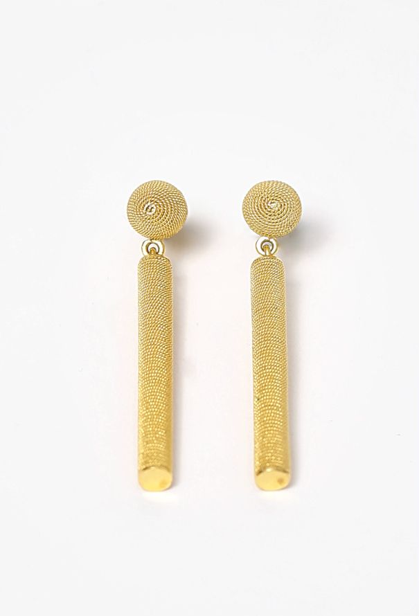 Vintage Fine Jewelry 1970s 18k Yellow Brushed Gold Drop Earrings - 1