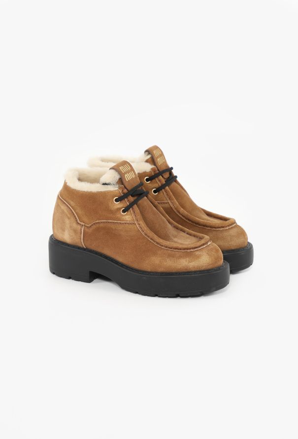 Miu Miu 2024 Shearling-Lined Chukka Boots - 3