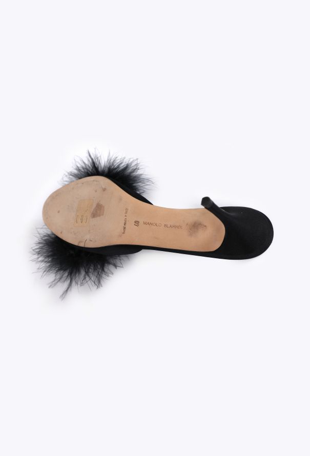 Manolo Blahnik Lima Satin Feather Mules - 5