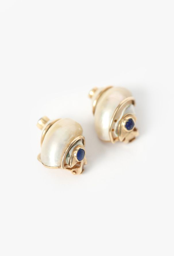 Vintage Fine Jewelry Seaman Schepps '70s Turbo Shell & Sapphire Earrings - 3