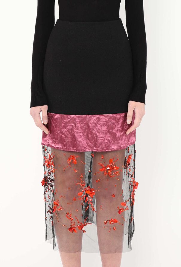 Prada F/W 2022 Embellished Net Charmeuse Skirt - 3