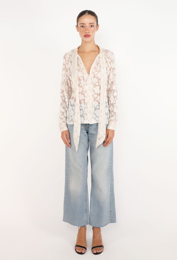 Céline Jacquard Floral Lavallière Blouse, 1970s - 4