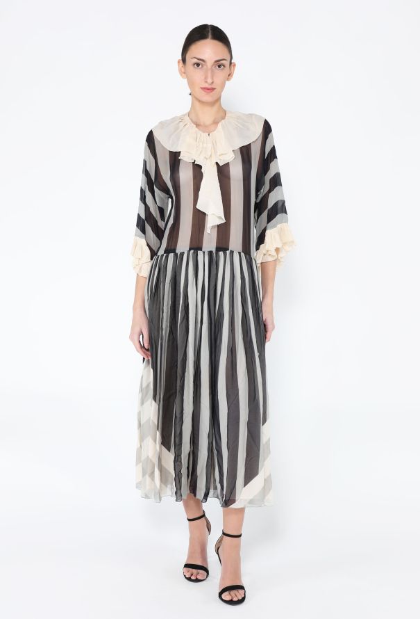 Chloé '70s Striped Silk Ruffle Dress - 4