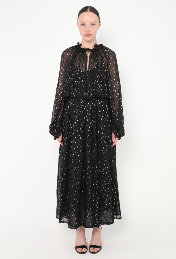 Oscar De La Renta Vintage Ruffled Lamé Chiffon Dress - 1