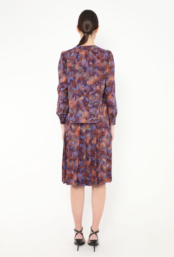 Saint Laurent 1973 Abstract Floral Pleated Ensemble - 6 Saint Laurent 1973 Abstract Floral Pleated Ensemble - 6