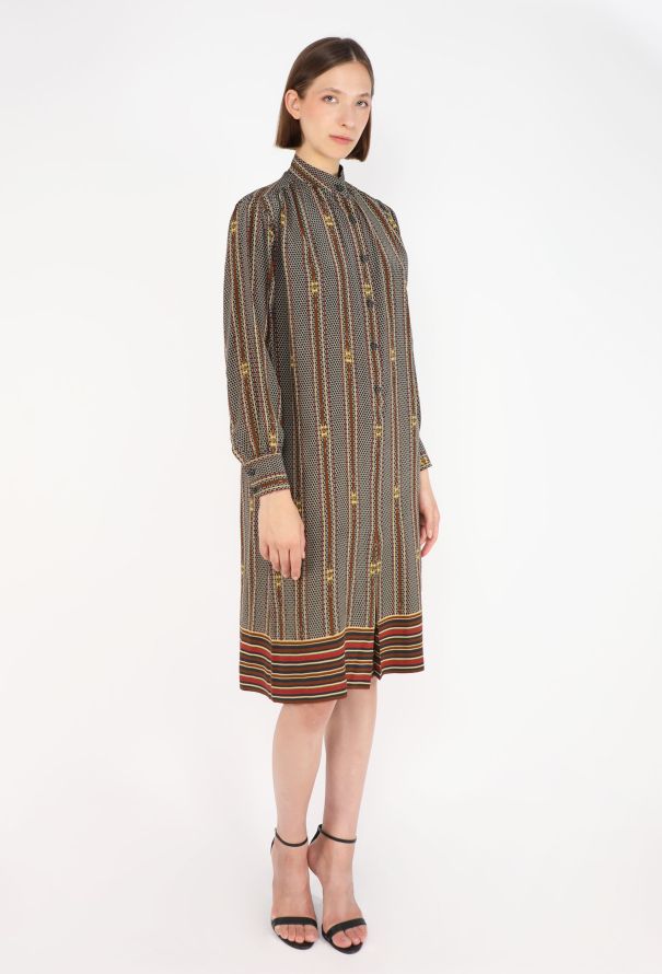 Gucci Equestrian Print Silk Dress, 1970s - 4