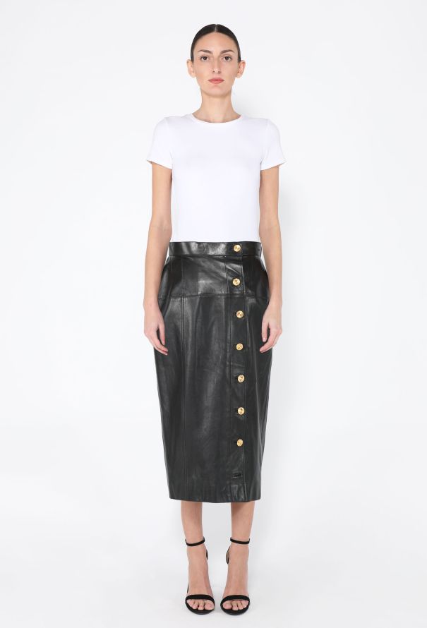 Chanel '80s Lambskin Leather Four Leaf Clover Skirt - 1