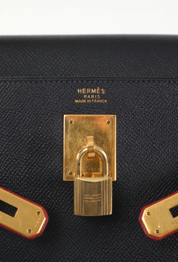 Hermès Rouge H & Navy Courchevel Kelly Retourné 32 - 14