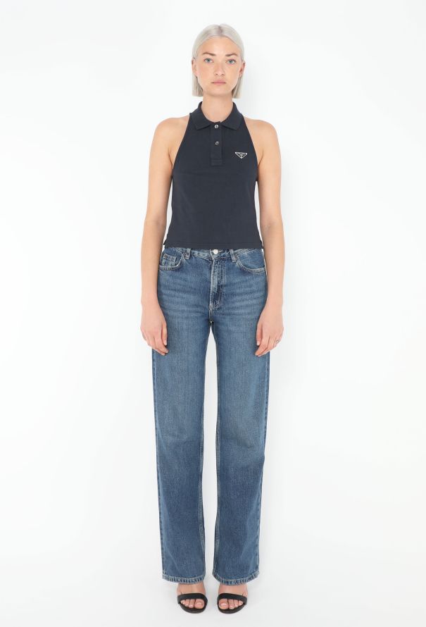 Prada 2024 Halter Emblem Polo Top - 2