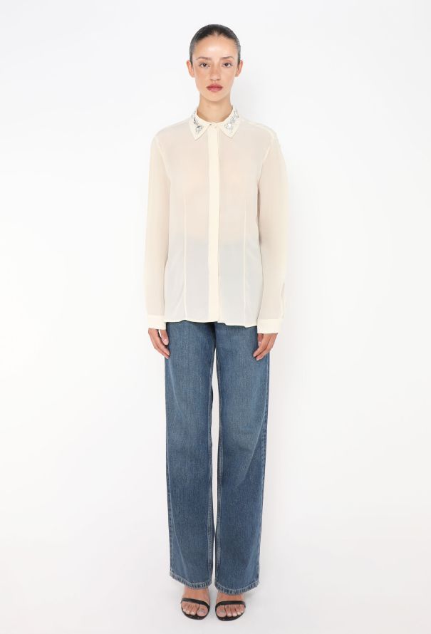 Prada Embellished Trim Silk Blouse - 3