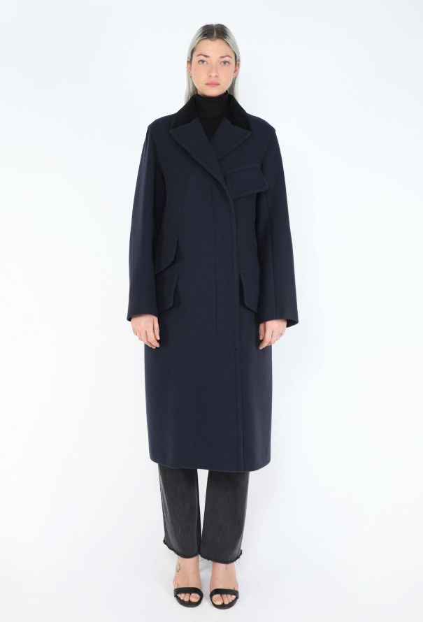 Céline 2015 Notched Velvet Trim Coat - 1