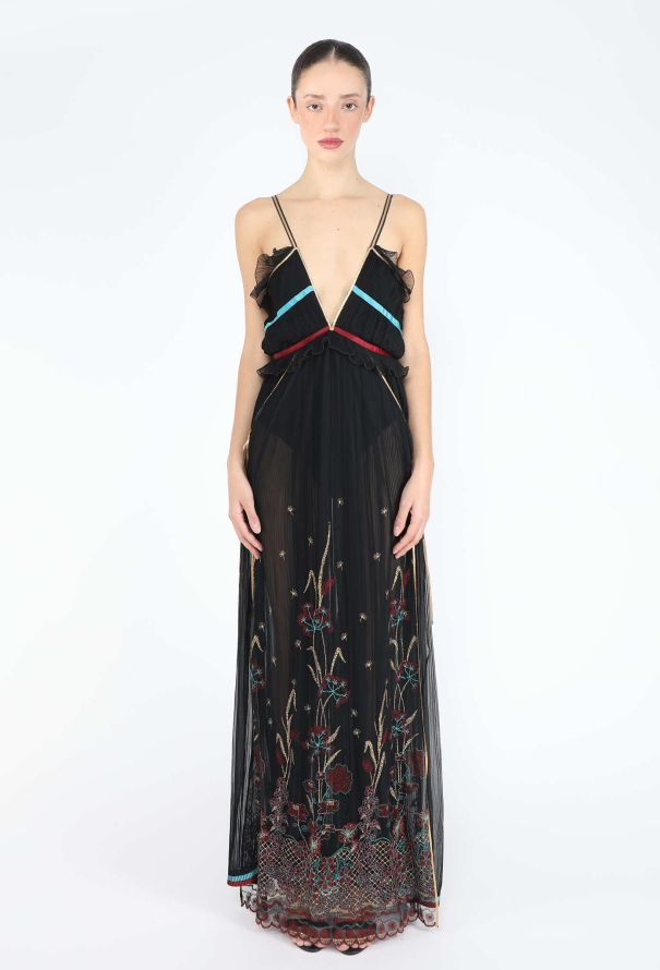Bill Gibb 1976 Embroidered Silk Lamé Gown - 1