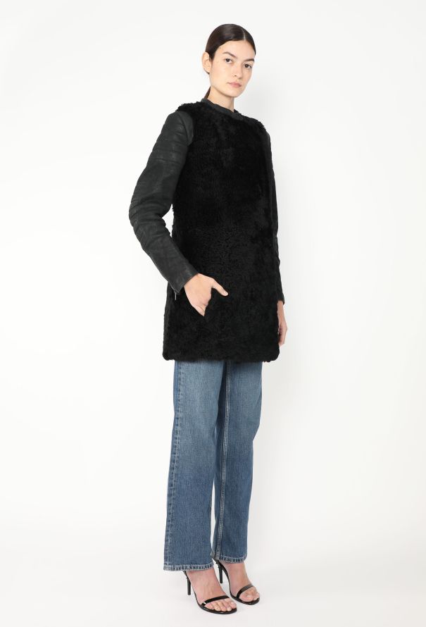 Céline Lambskin Shearling Biker Coat - 4