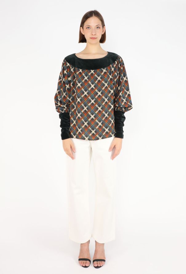 Saint Laurent Velvet Trim Plaid Tunic, F/W 1981 - 3