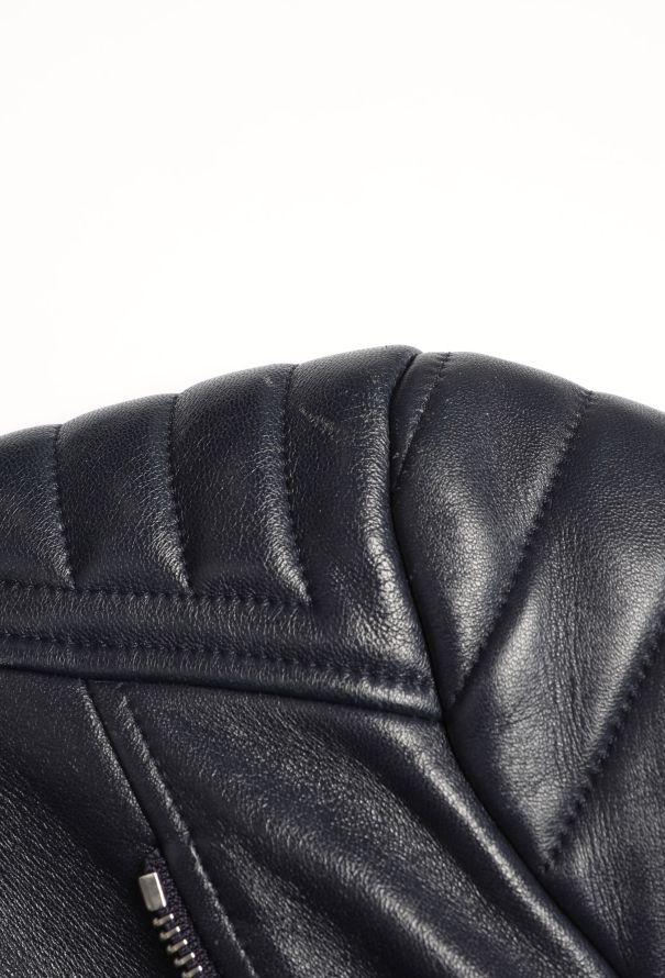 Céline Navy Leather Biker Jacket - 7