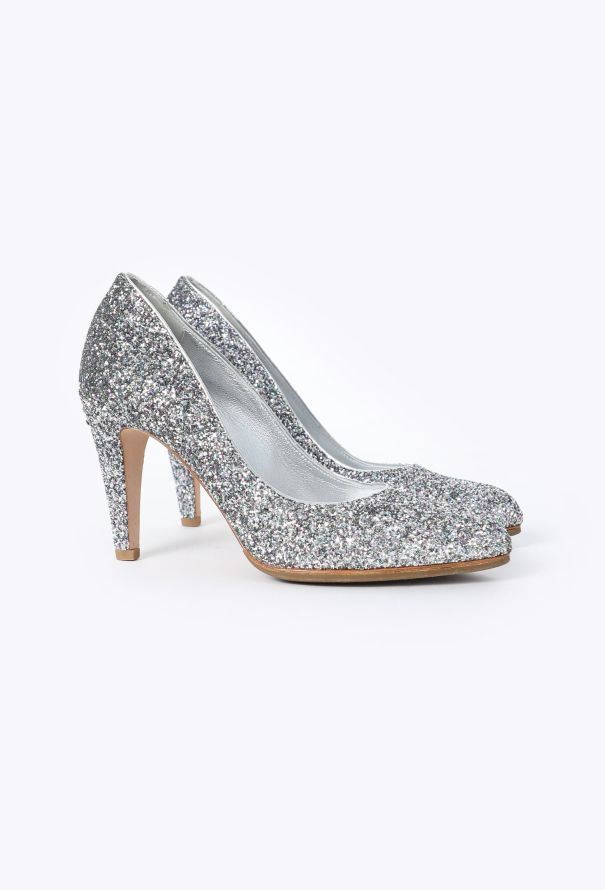 Chanel 2023 Silver Leather Iridescent Glitter Pumps - 3