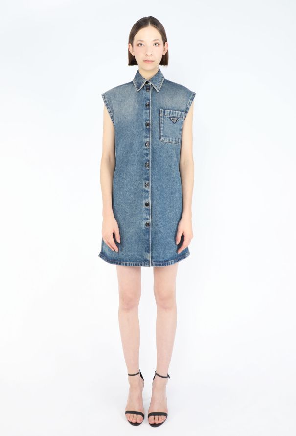 Prada 2023 Logo Denim Shift Dress - 1