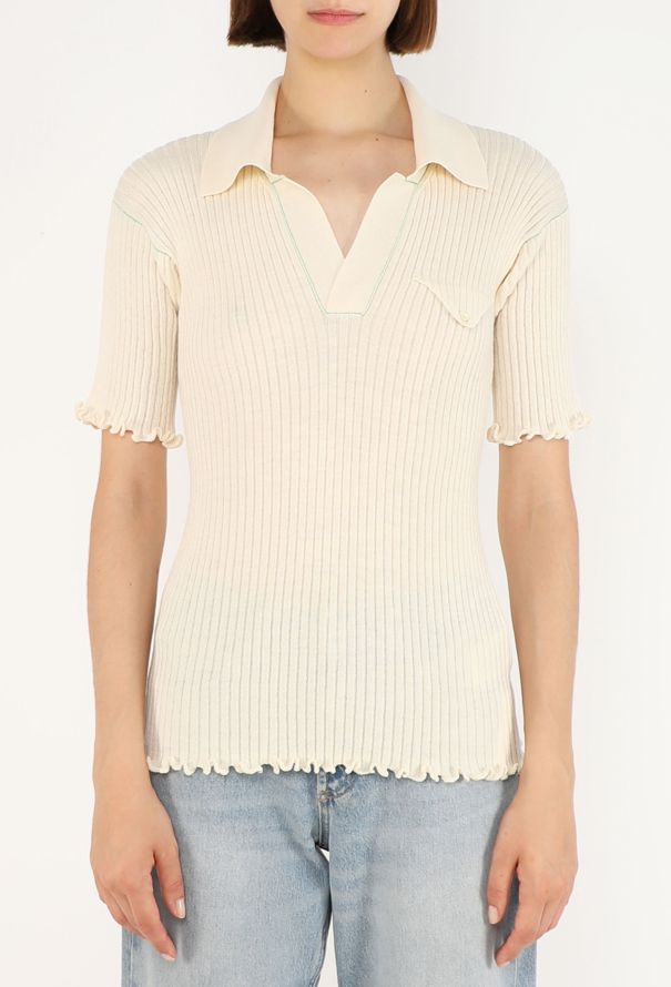 Bottega Veneta Ribbed Knit Polo Top, 2021 - 2