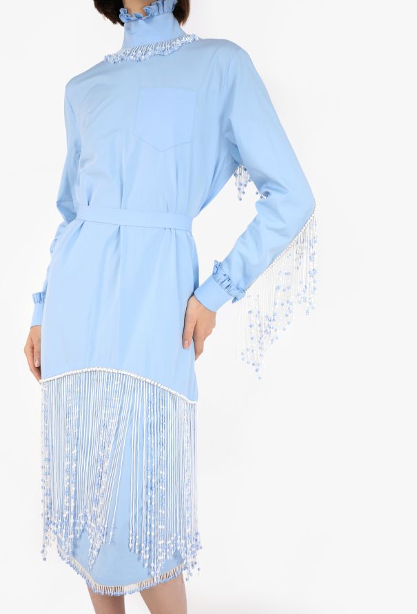 Prada Hand-Beaded Fringe Poplin Dress, F/W 2020 - 1