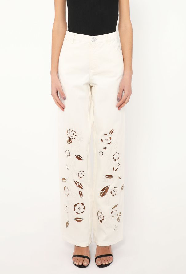 Chanel 2024 Floral Cut-Out 'CC' Jeans - 2 Chanel 2024 Floral Cut-Out 'CC' Jeans - 2